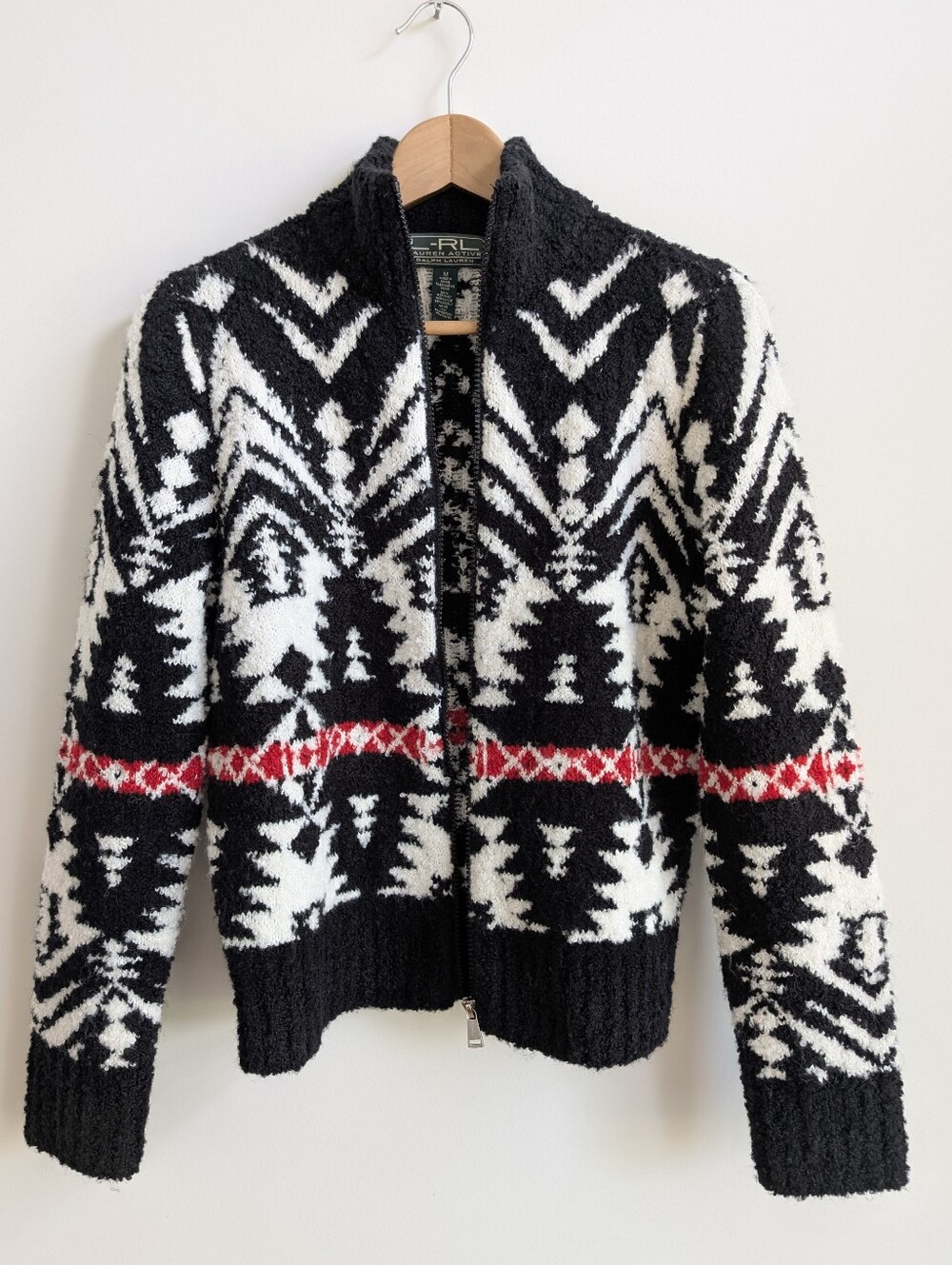 Ralph Lauren Active Wool Blend Zipper Front Fleece Sweater Jacket Medium